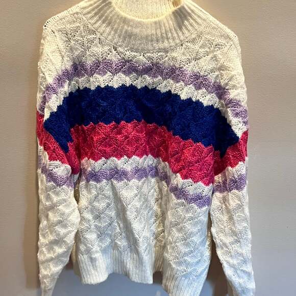 99 Jane Street Striped Medium Acrylic Polyester Cable Knit Sweater Fairy Boho - Picture 3 of 3